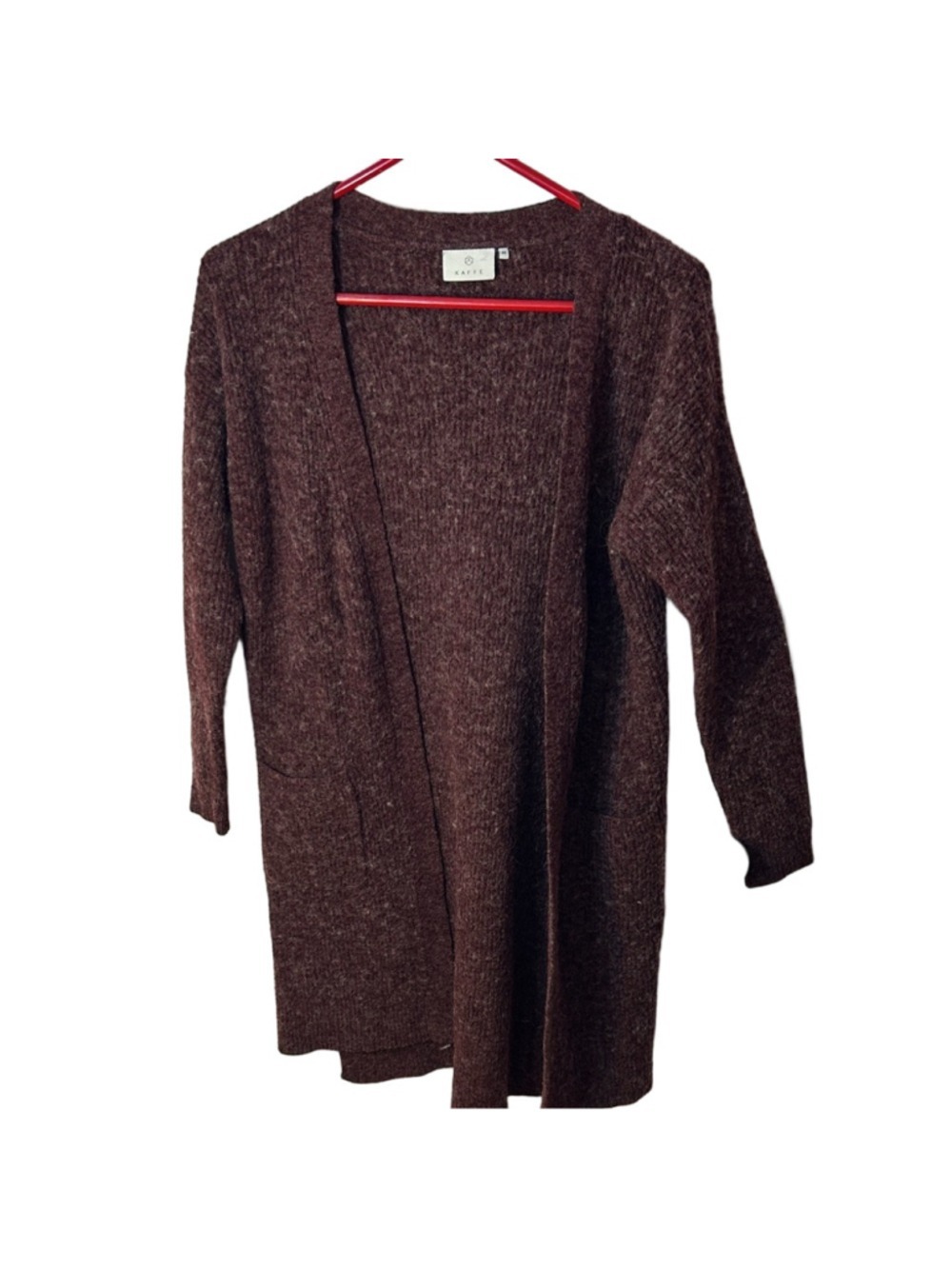 Kaffe Cozy Rich Burgundy Wool Mohair Blend Open-Front Cardigan Medium
